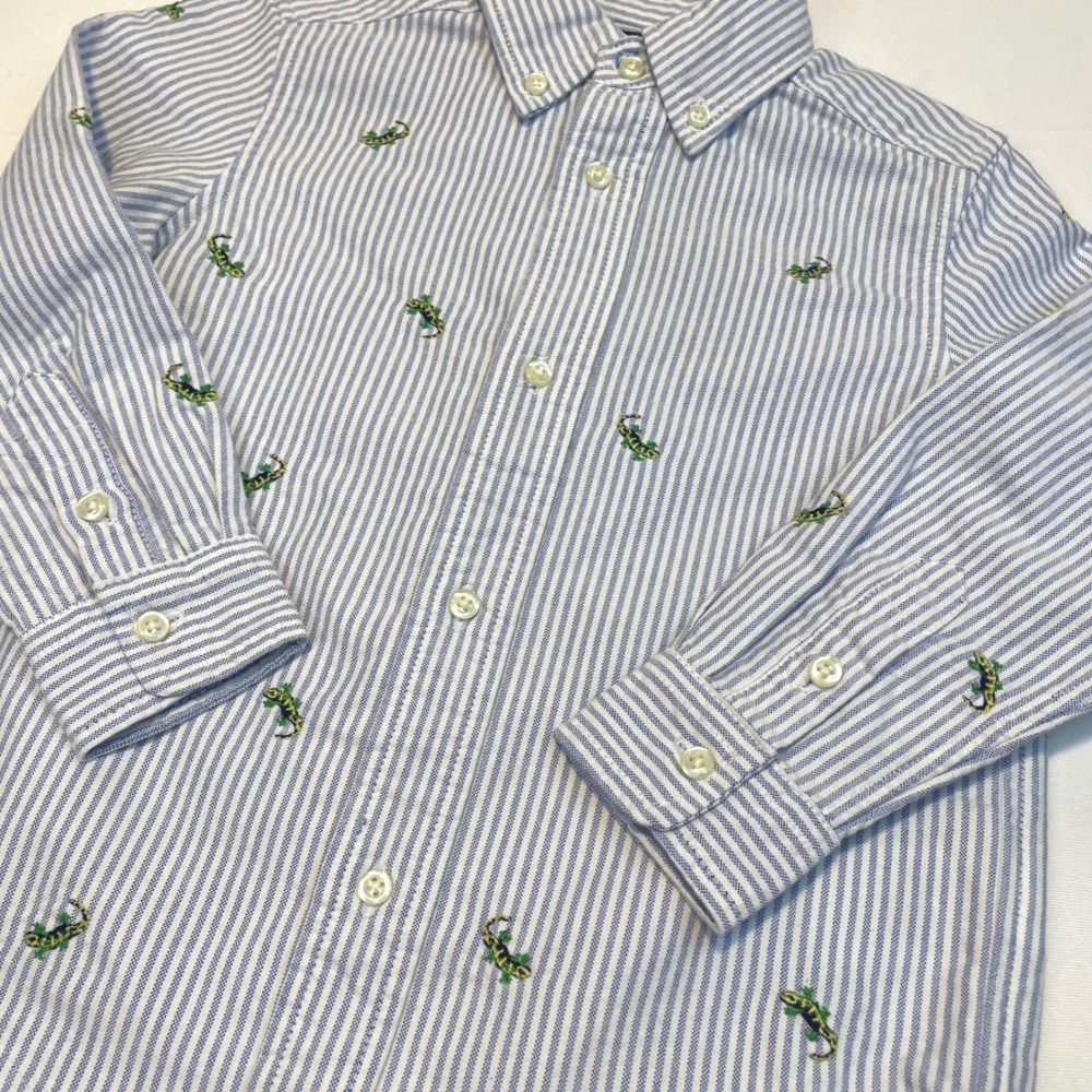 Ralph Lauren Kids‎ Blue White Stripe Lizard Embroidered Button Down Shirt 3/3T - Picture 3 of 11